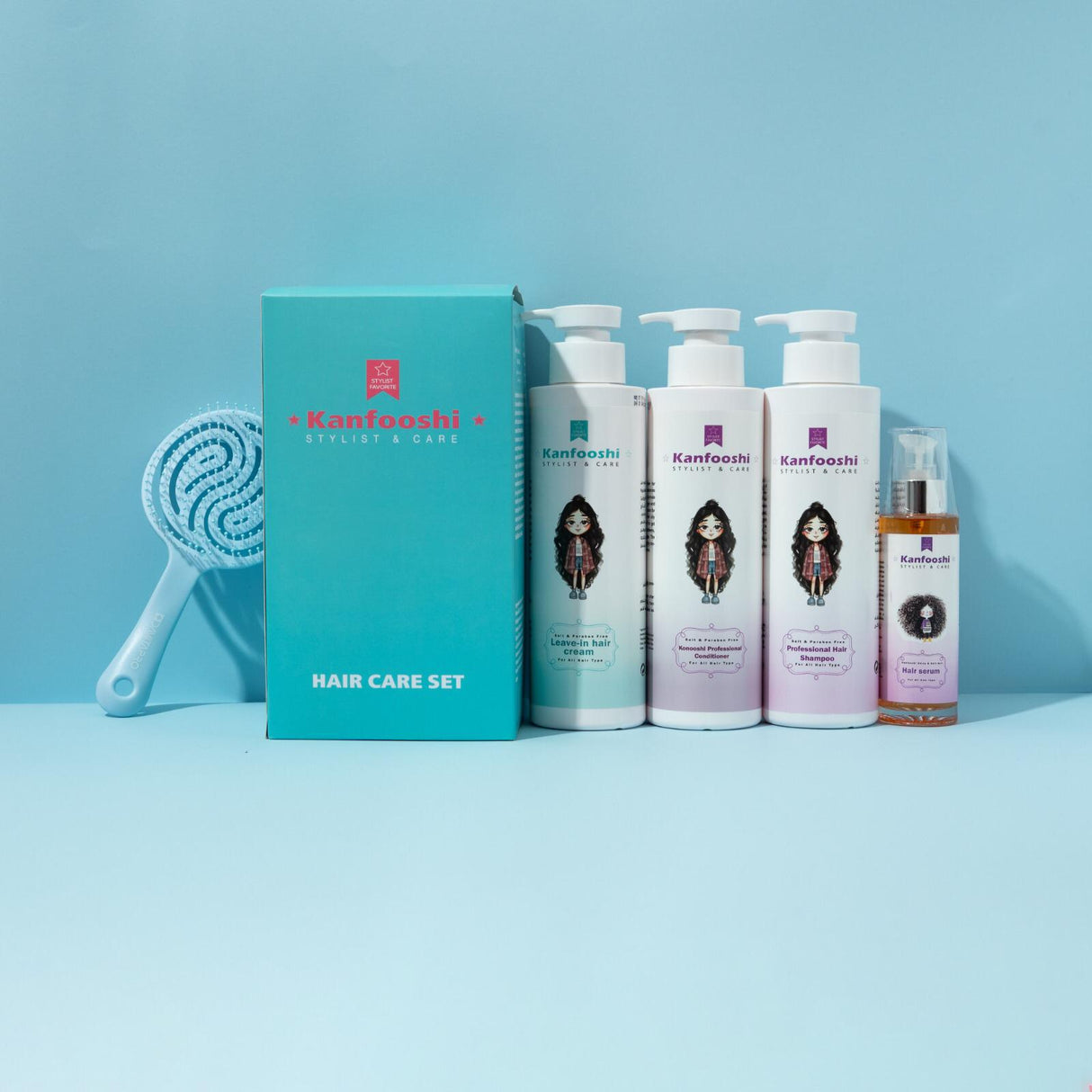 مجموعة كنفوشي لكل انواع الشعر مع فرشاة هدية Kanfooshi
