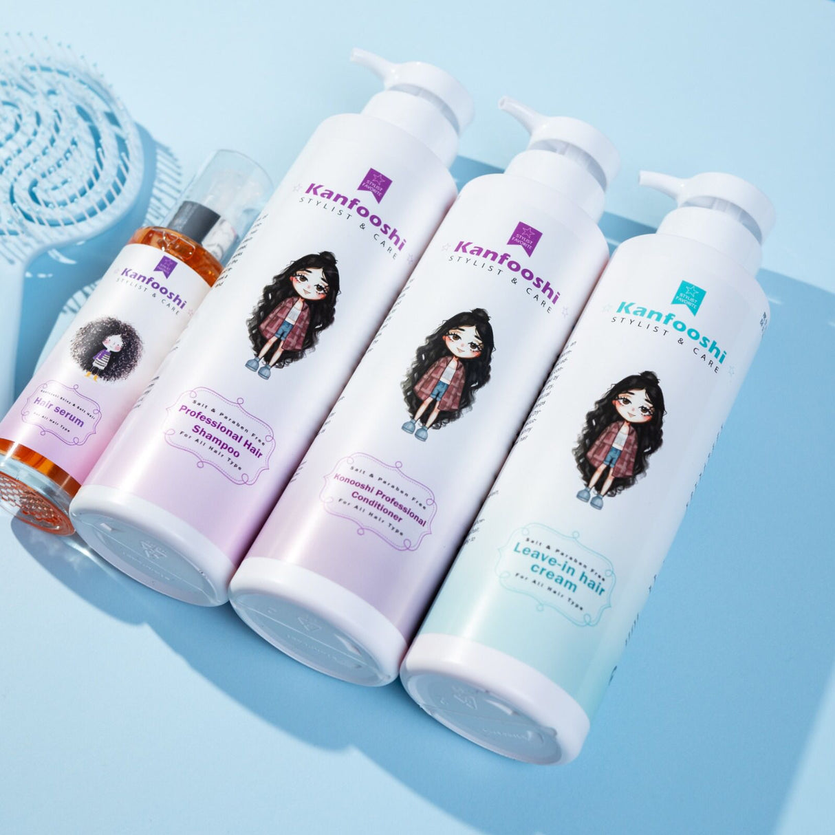 مجموعة كنفوشي لكل انواع الشعر مع فرشاة هدية Kanfooshi