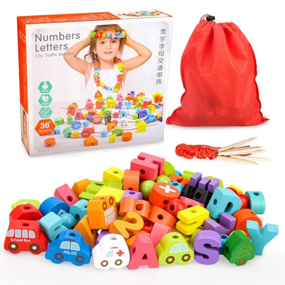 خرز الأرقام والحروف ومدينة المرور 75 قطعة - Numbers, Letters & City Traffic Beads 75pcs