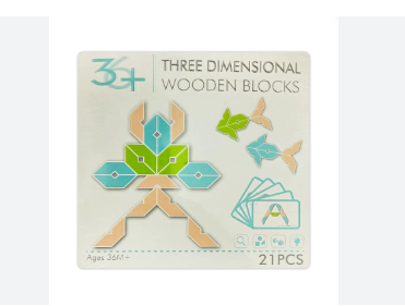 THREE DIMENSIONAL WOODEN BLOCKS 21 PCS -لعبة ترتيب خشبية ثلاثية الأبعاد