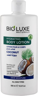 Bioluxe Naturals Skin Care Hydrating Coconut Body Lotion 500ml, 24 Hour Moisture, Intense Hydration, Vitamin E, All Skin Type, Non Greasy, Face and Body Lotions